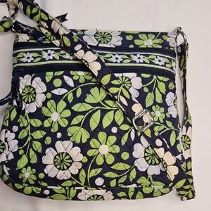 Vera Bradley Quilted Floral Crossbody Bag in Navy, Green & White